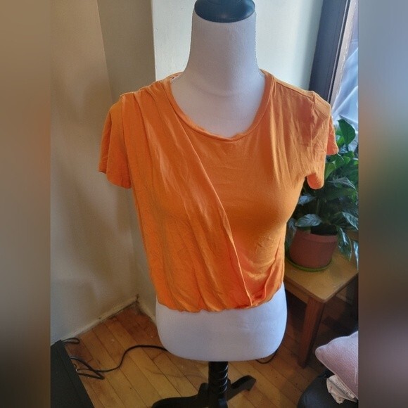 Anthropologie Orange Draped Modal Crop Top Tee Size Small - Picture 1 of 6